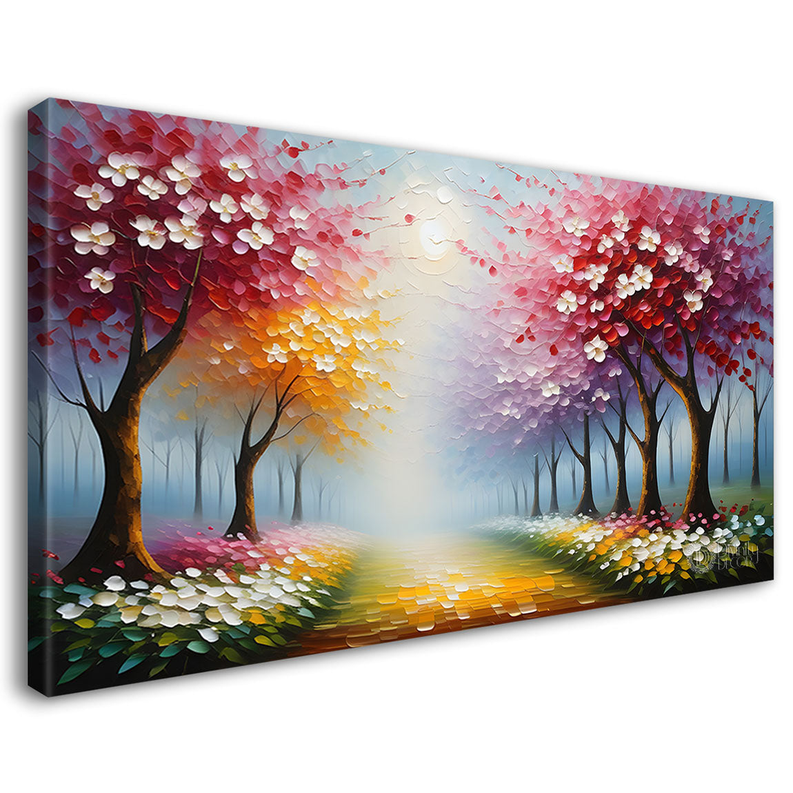 Pink trees with sun painting Canvas Painting - Nature Art -393