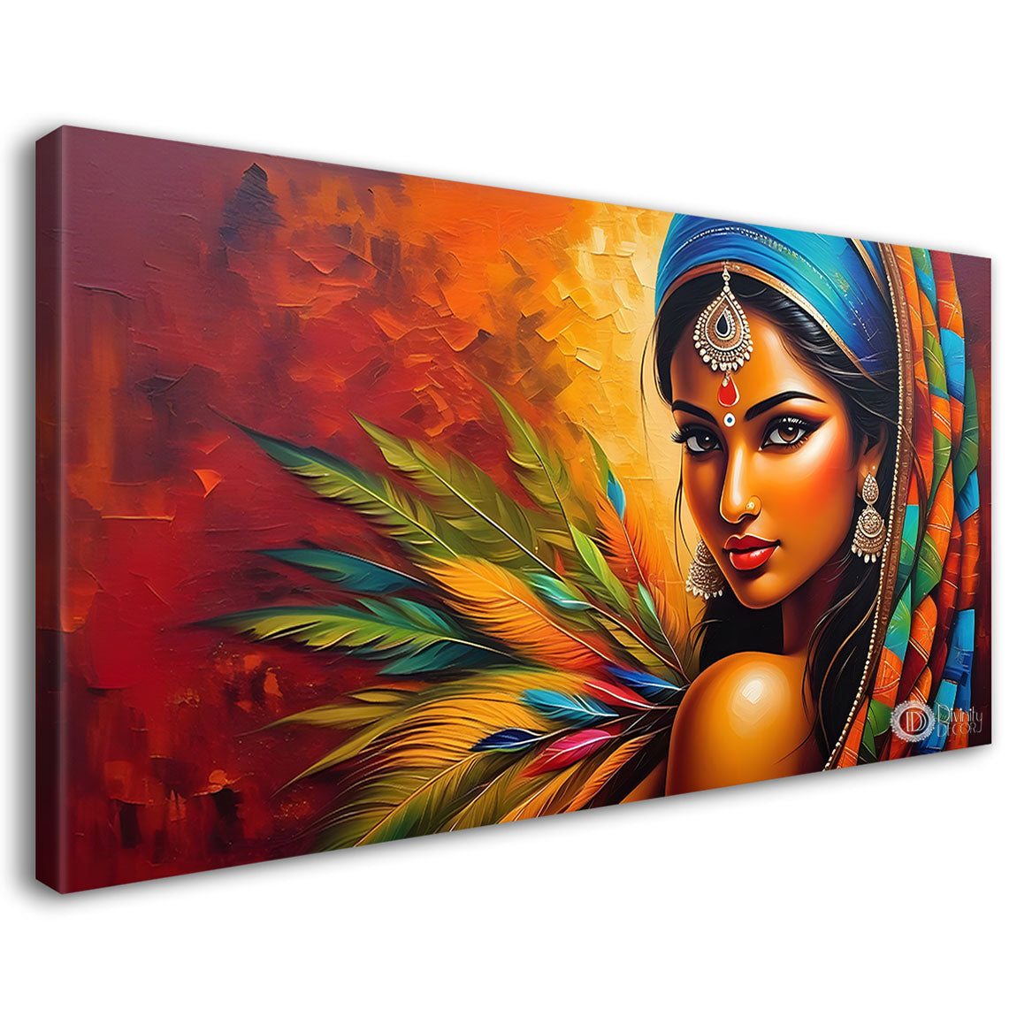 Tribal lady with bright background textured art Canvas Painting - Design - Modern-L-393