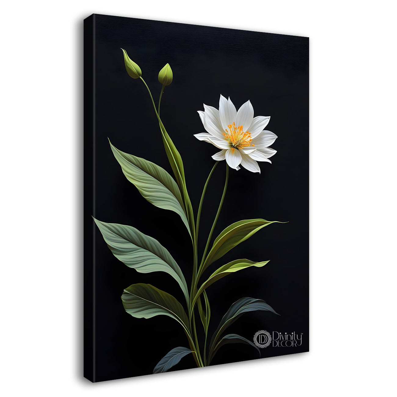 White flowers in dark textured painting- Flower-V-393