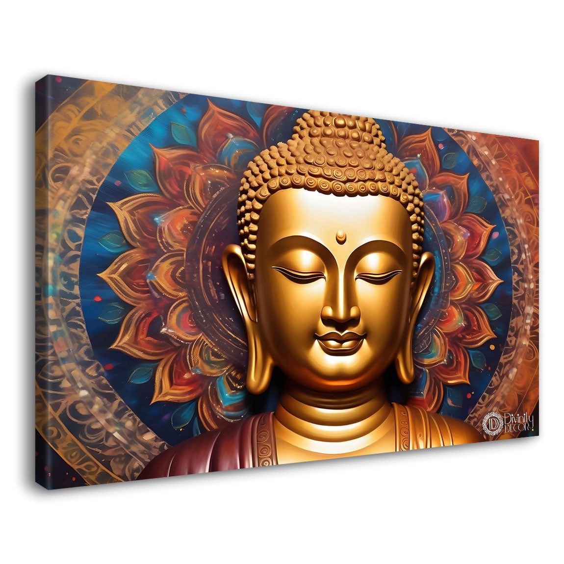 Golden buddha with colorful textured background painting Canvas Wall Painting - Buddha-394
