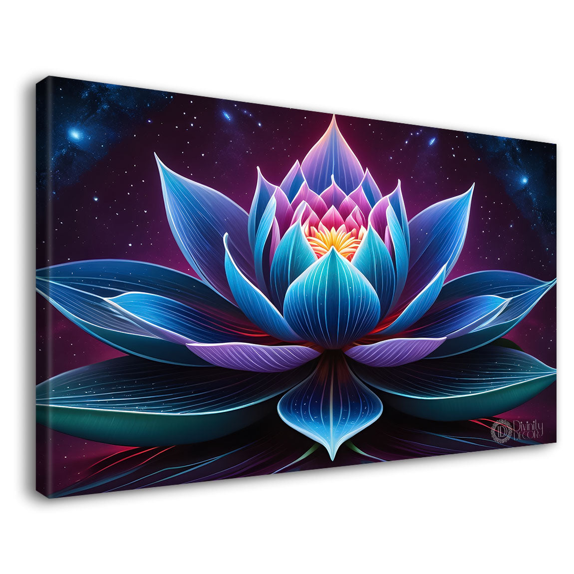 Pink flower in blue and black background canvas painting- Flower-394