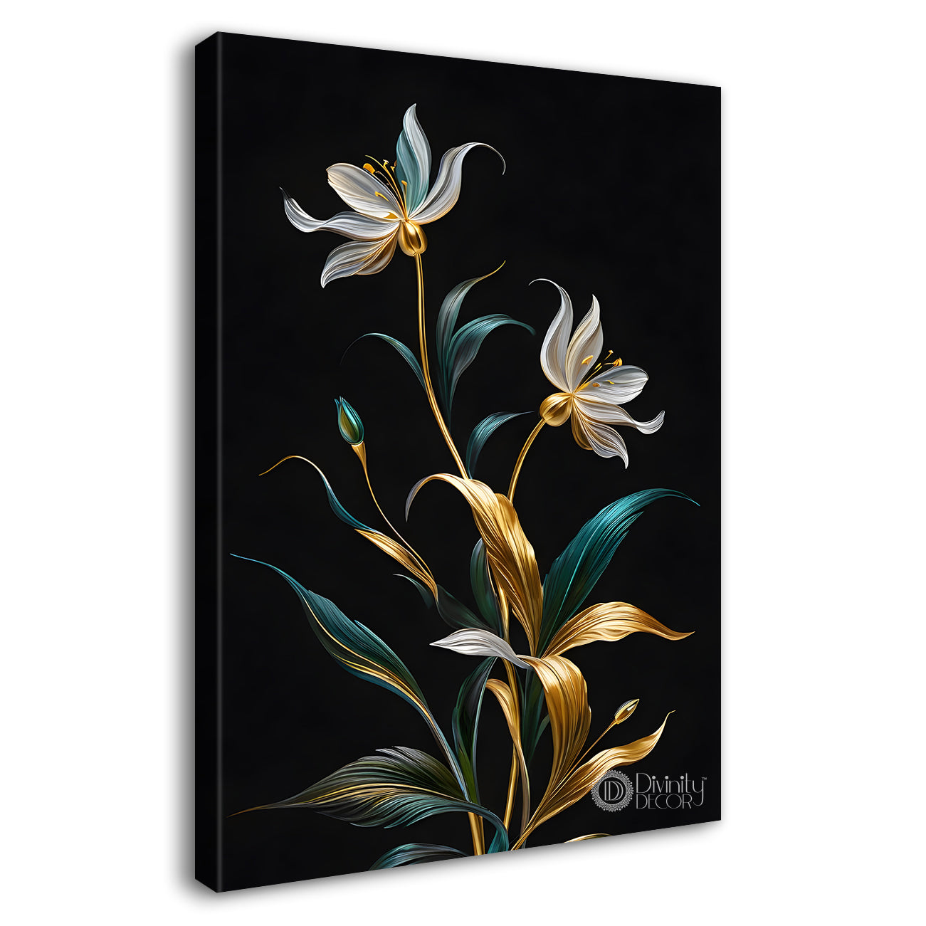 White flowers in dark textured painting- Flower-V-394