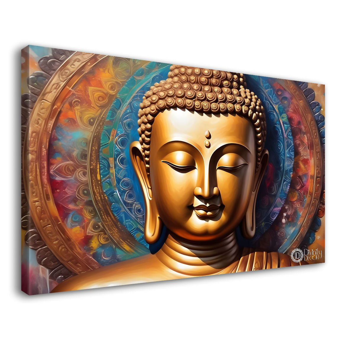 Golden buddha with colorful textured background painting Canvas Wall Painting - Buddha-395