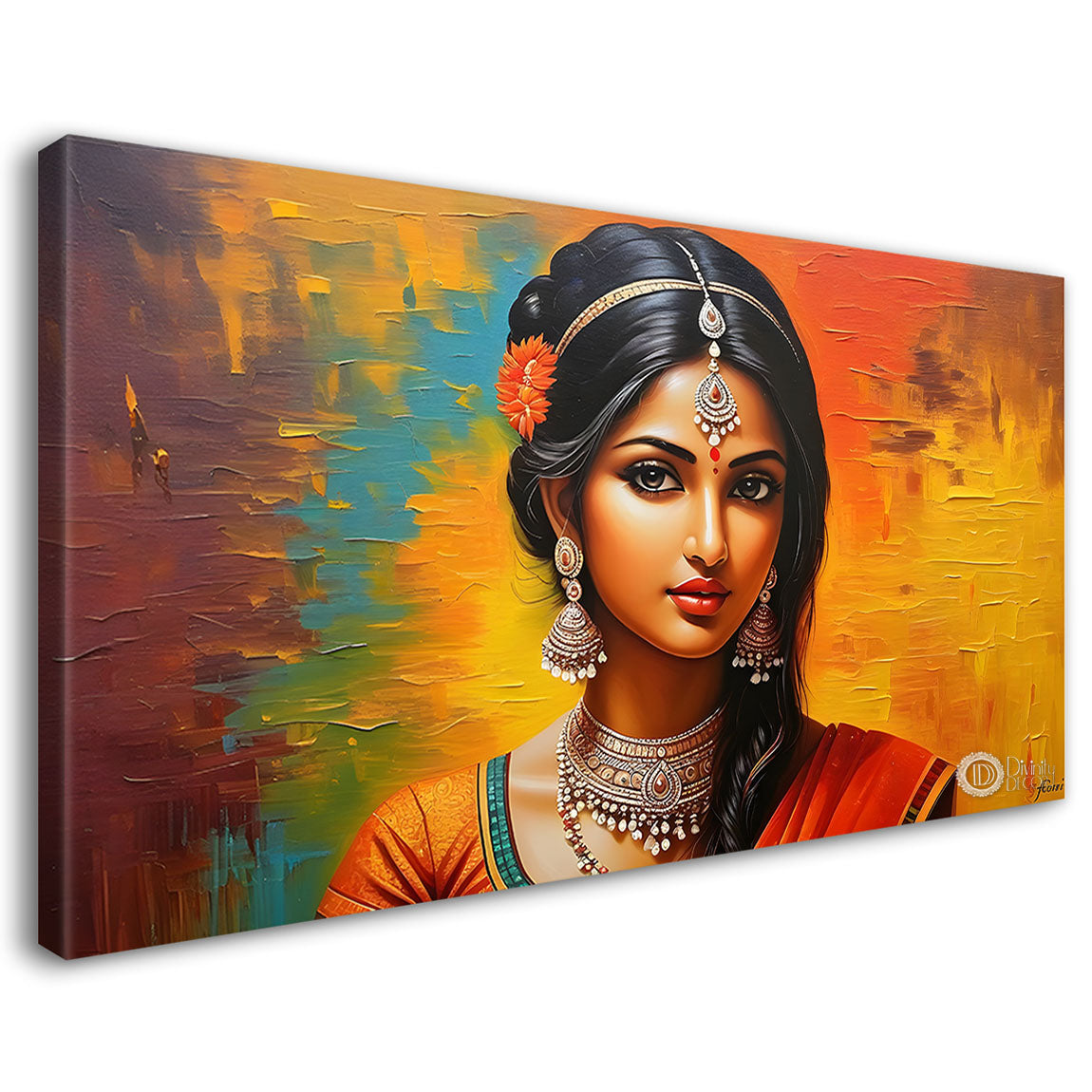 Beautiful woman with colorful background modern art Canvas Painting - Design - Modern-L-395