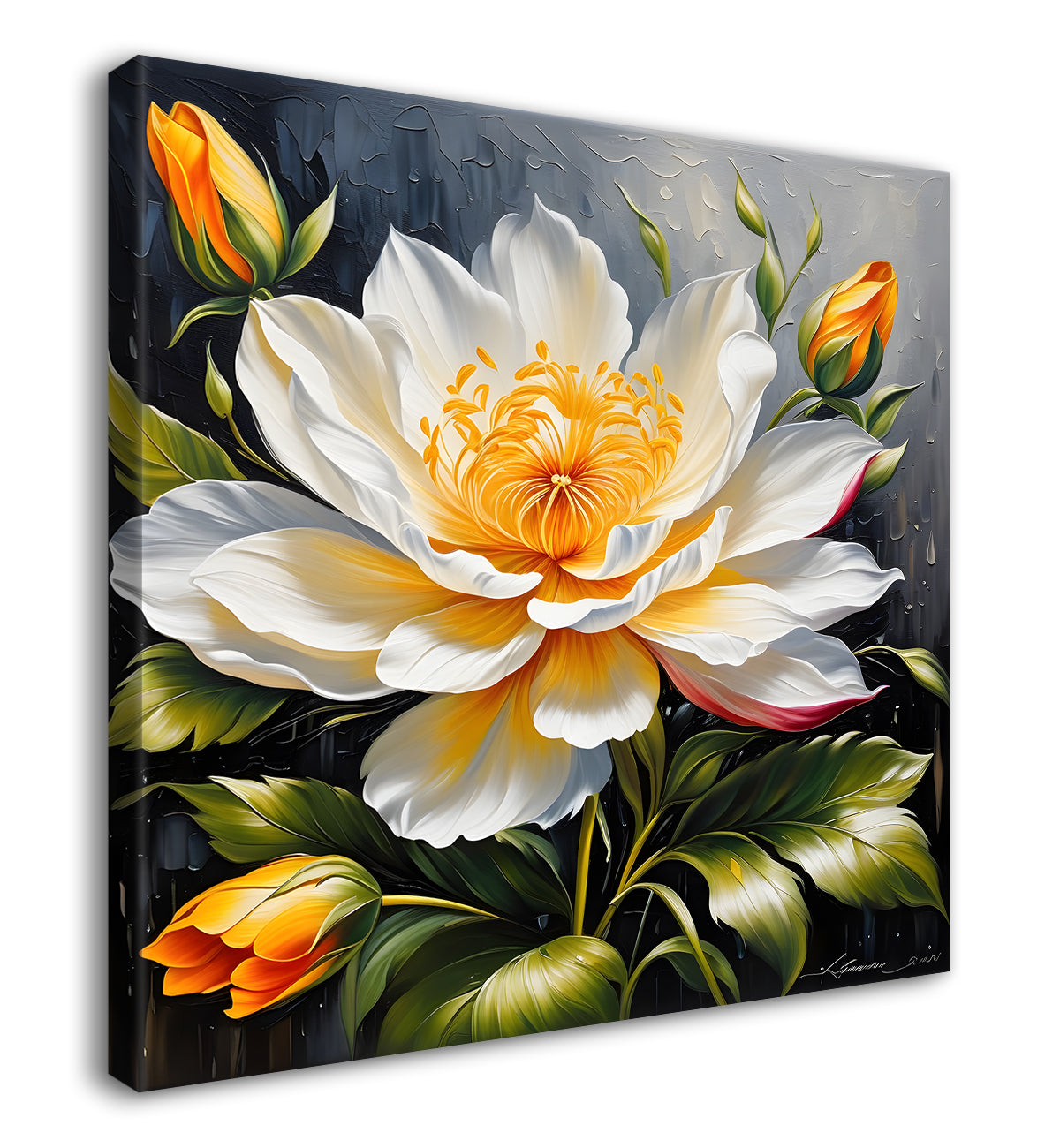 White flower in textured oil painting   Flower-S-395
