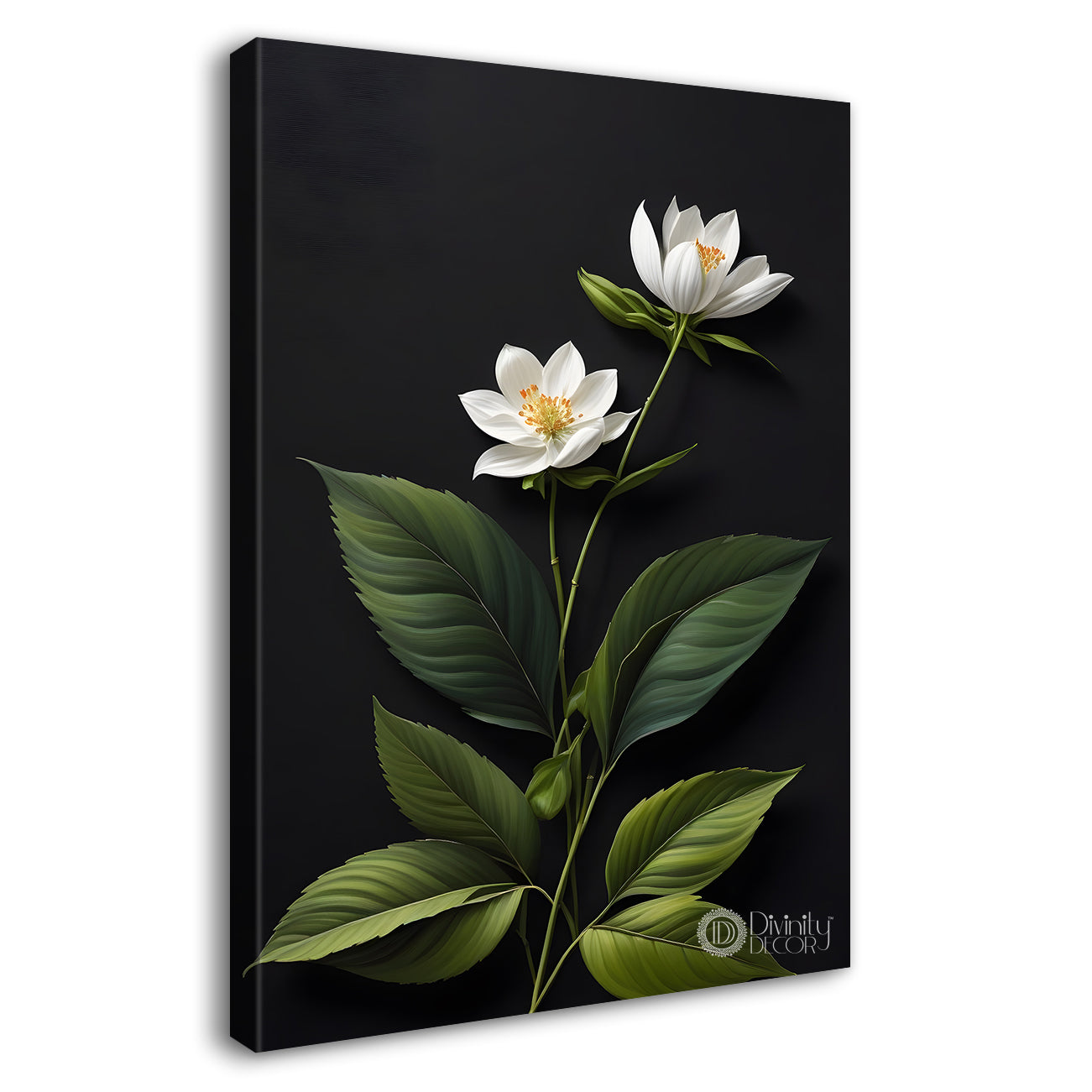 White flowers in dark textured painting- Flower-V-395