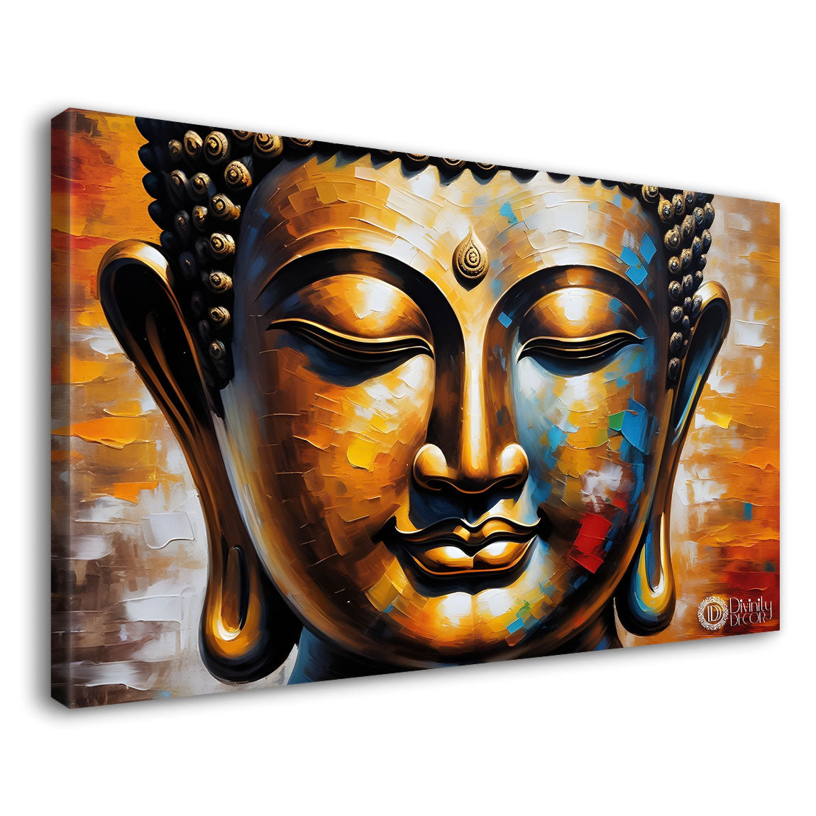 Golden buddha with colorful textured background painting Canvas Wall Painting - Buddha-396