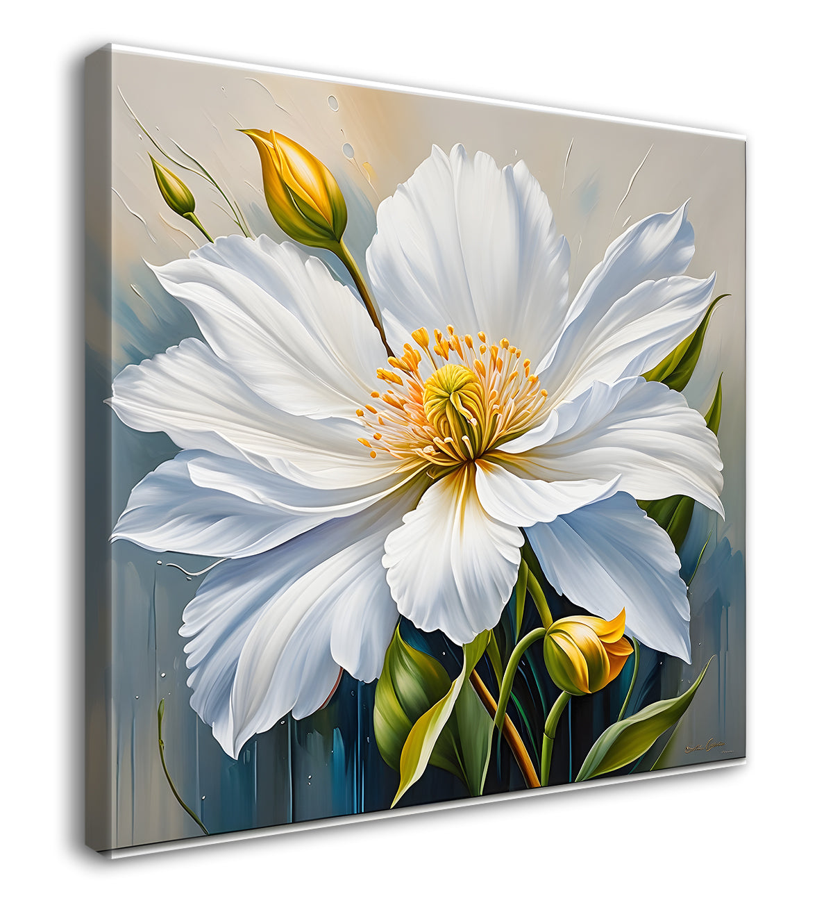 White flower in textured oil painting   Flower-S-396