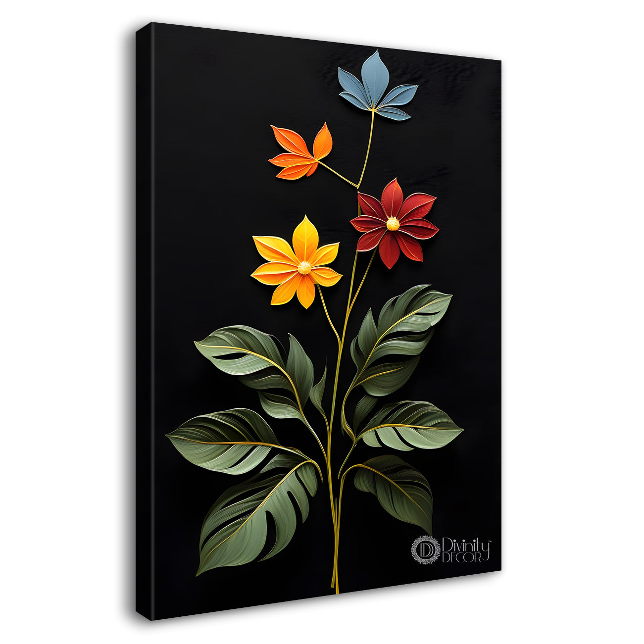 Colourful flowers in dark textured painting- Flower-V-397