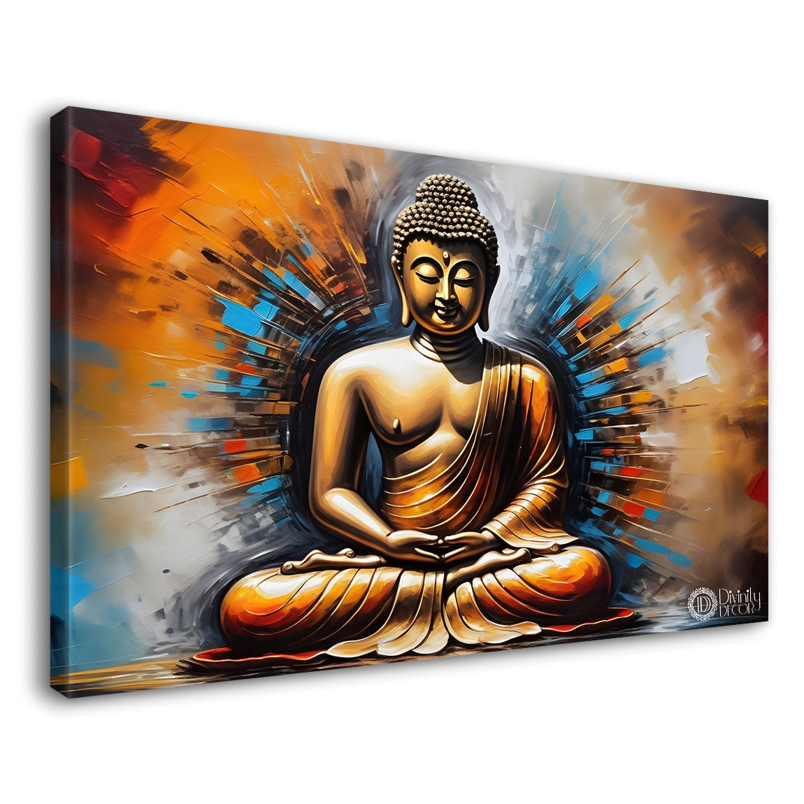 Golden buddha with colorful textured background painting Canvas Wall Painting - Buddha-398