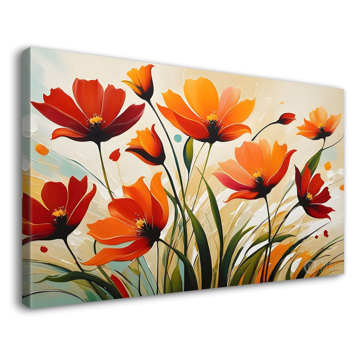 Orange flowers in light background canvas painting- Flower-398