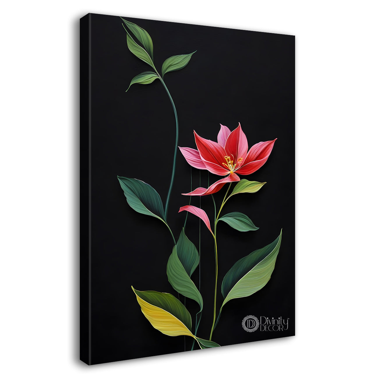 Red flowers in dark textured painting- Flower-V-398