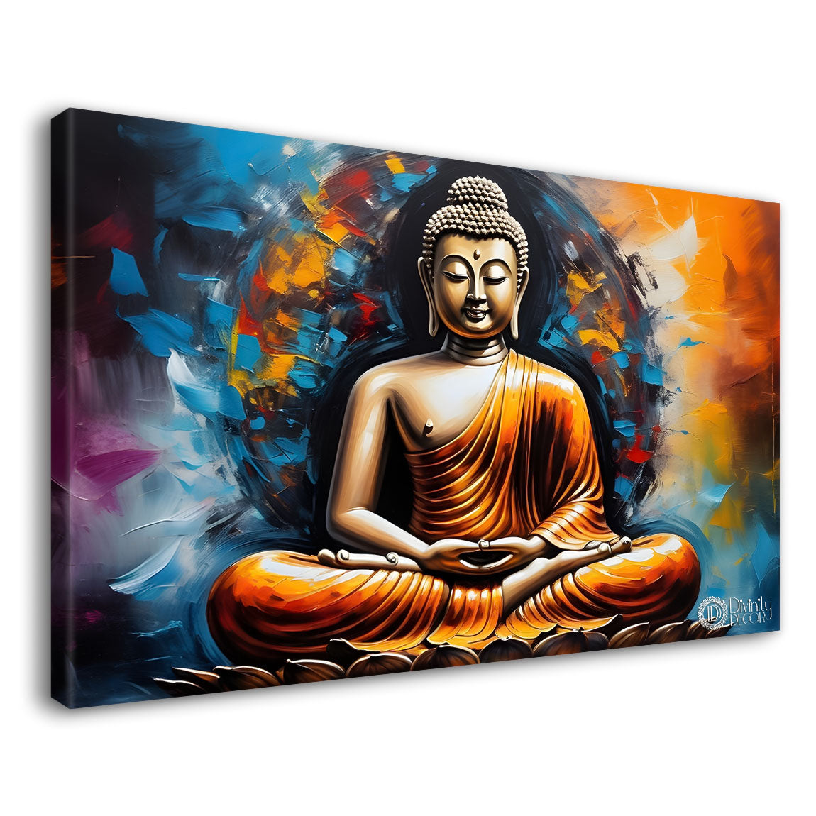 Golden buddha with colorful textured background painting Canvas Wall Painting - Buddha-399