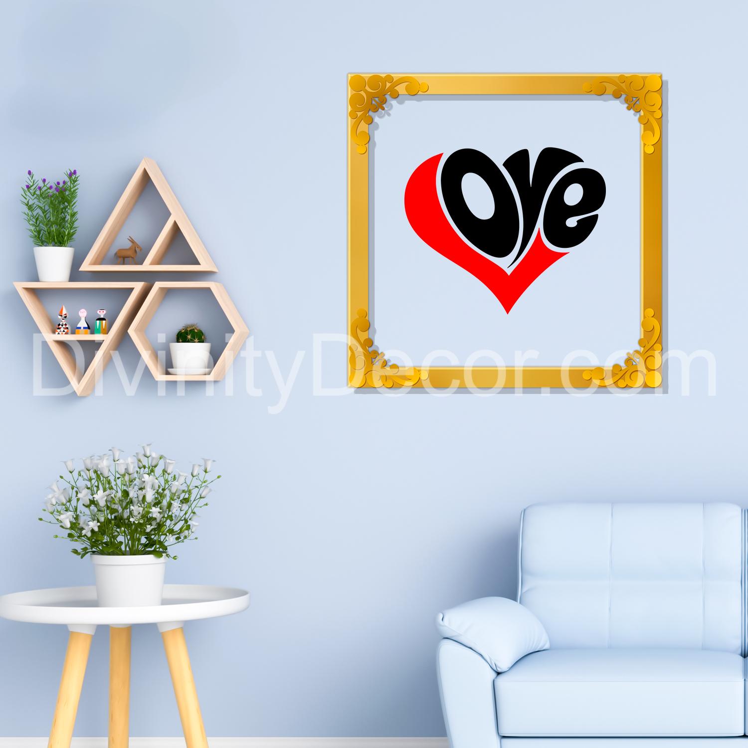 Love Golden Plaque for Gifting, Wall Decor Clear UV print with Golden Border-39