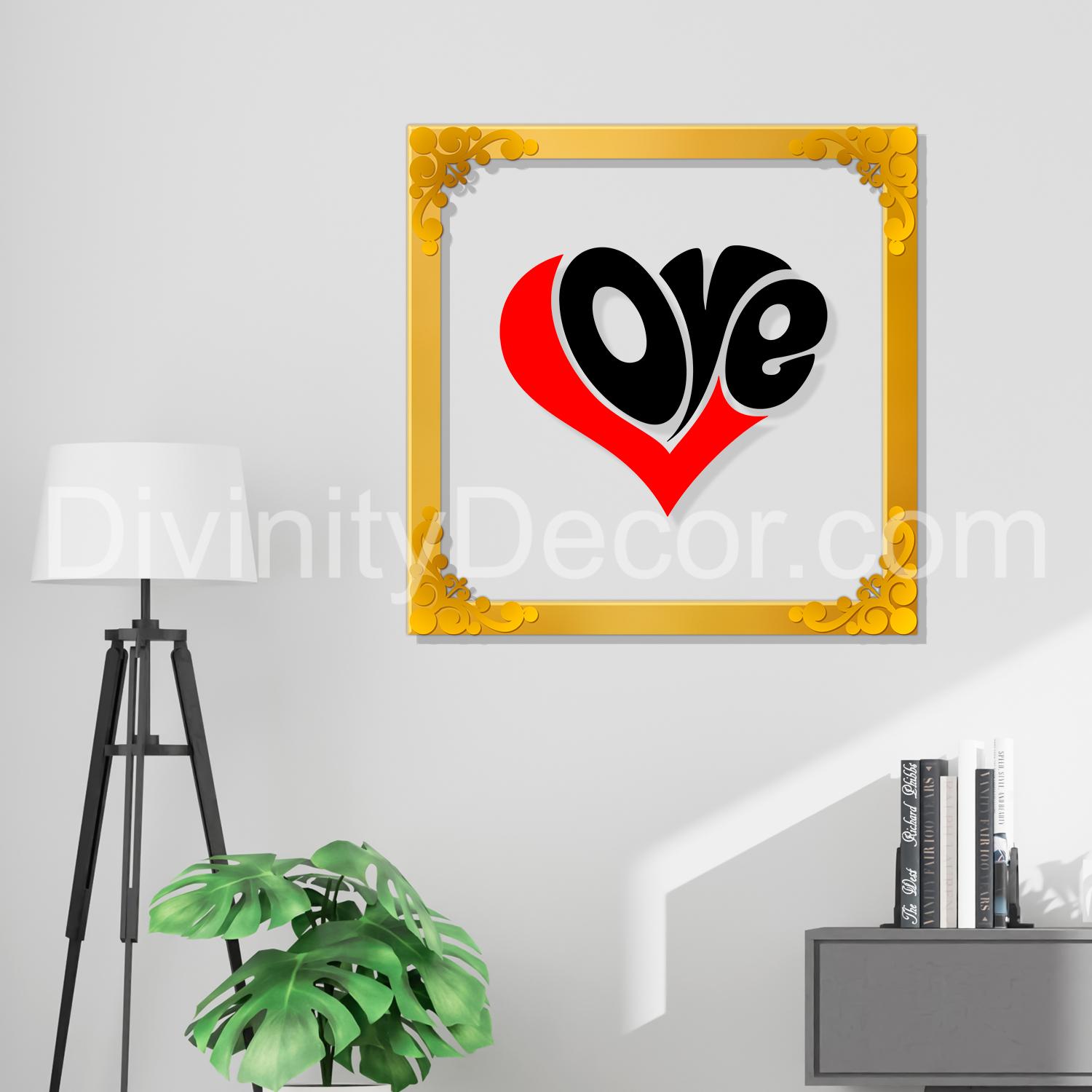 Love Golden Plaque for Gifting, Wall Decor Clear UV print with Golden Border-39