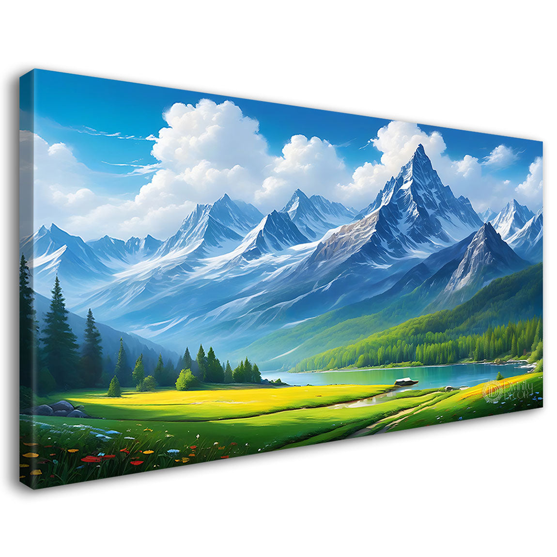 Mountains with greenery and cloudy sky in textured natural art Canvas Painting - Nature Art -39