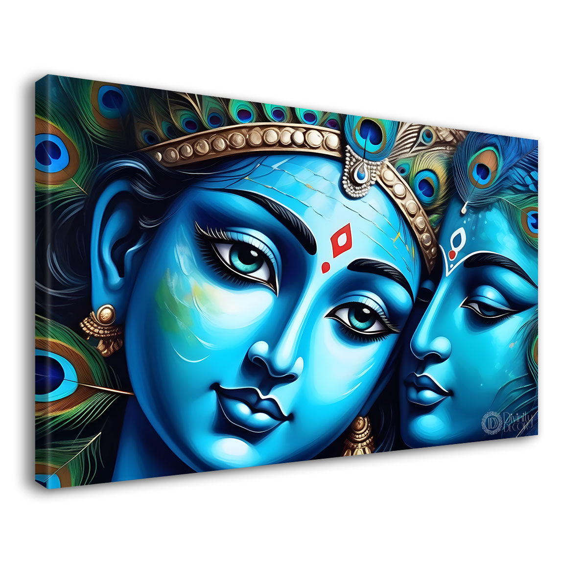 Blue textured face of Radha and Krishna painting Canvas Painting - Design - Krishna-39