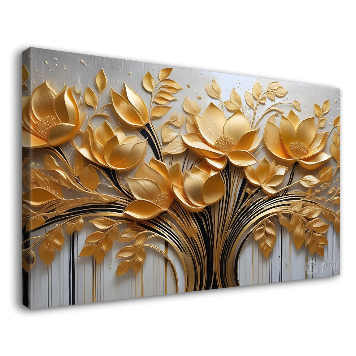 Golden flowers textured painting - Design - Flower-3