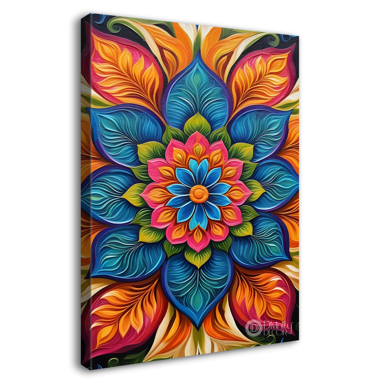 Colourful flower in mandala design textured painting - Flower-V-3
