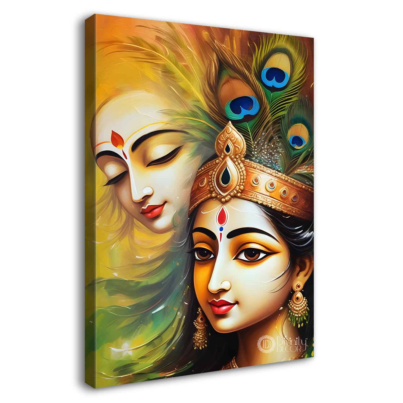 Krishna with radha in yellow background textured art Canvas Painting - Design - Krishna-V-3