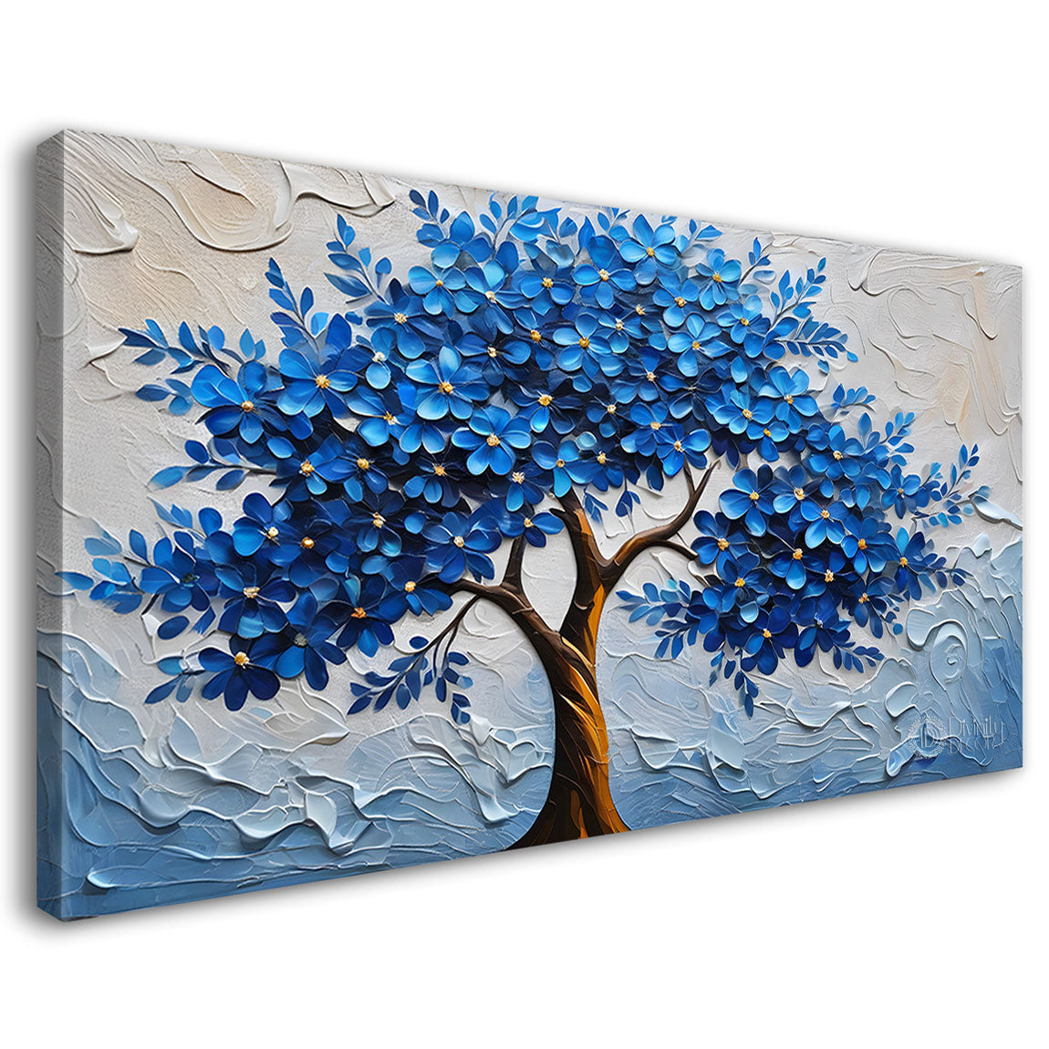Blue tree with light background textured modern art Canvas Painting - Design - Tree-3