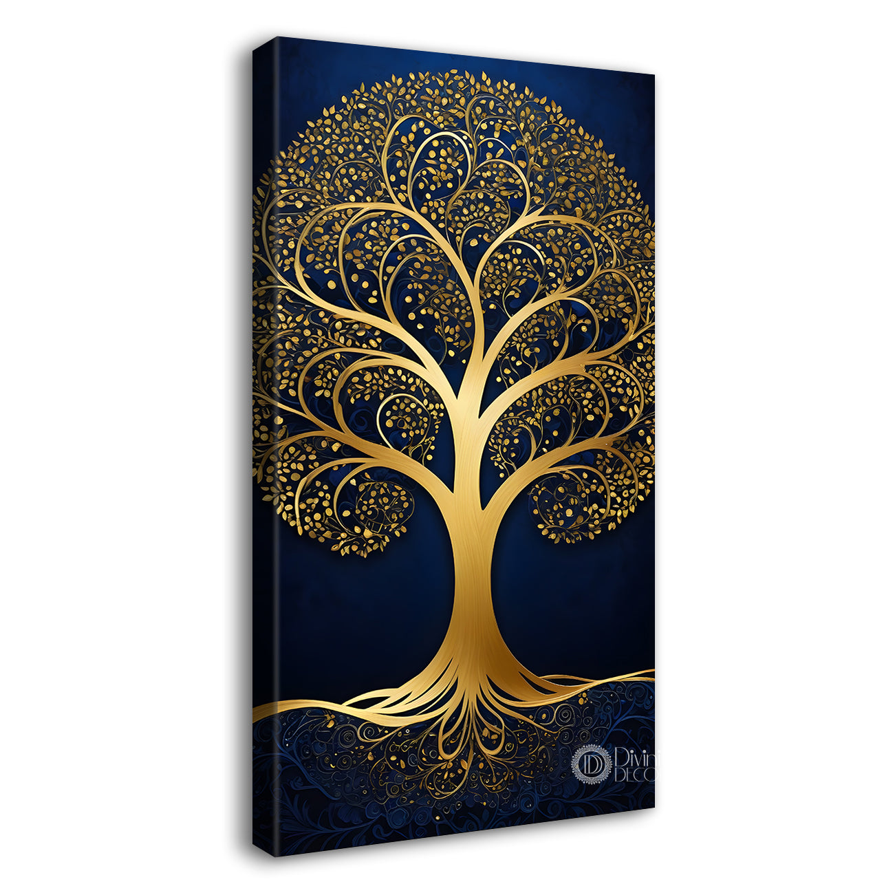 Golden tree in dark blue texutred background modern art Canvas painting - Tree-V-3