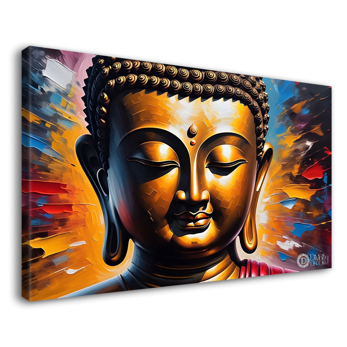 Golden buddha with colorful textured background painting Canvas Wall Painting - Buddha-400