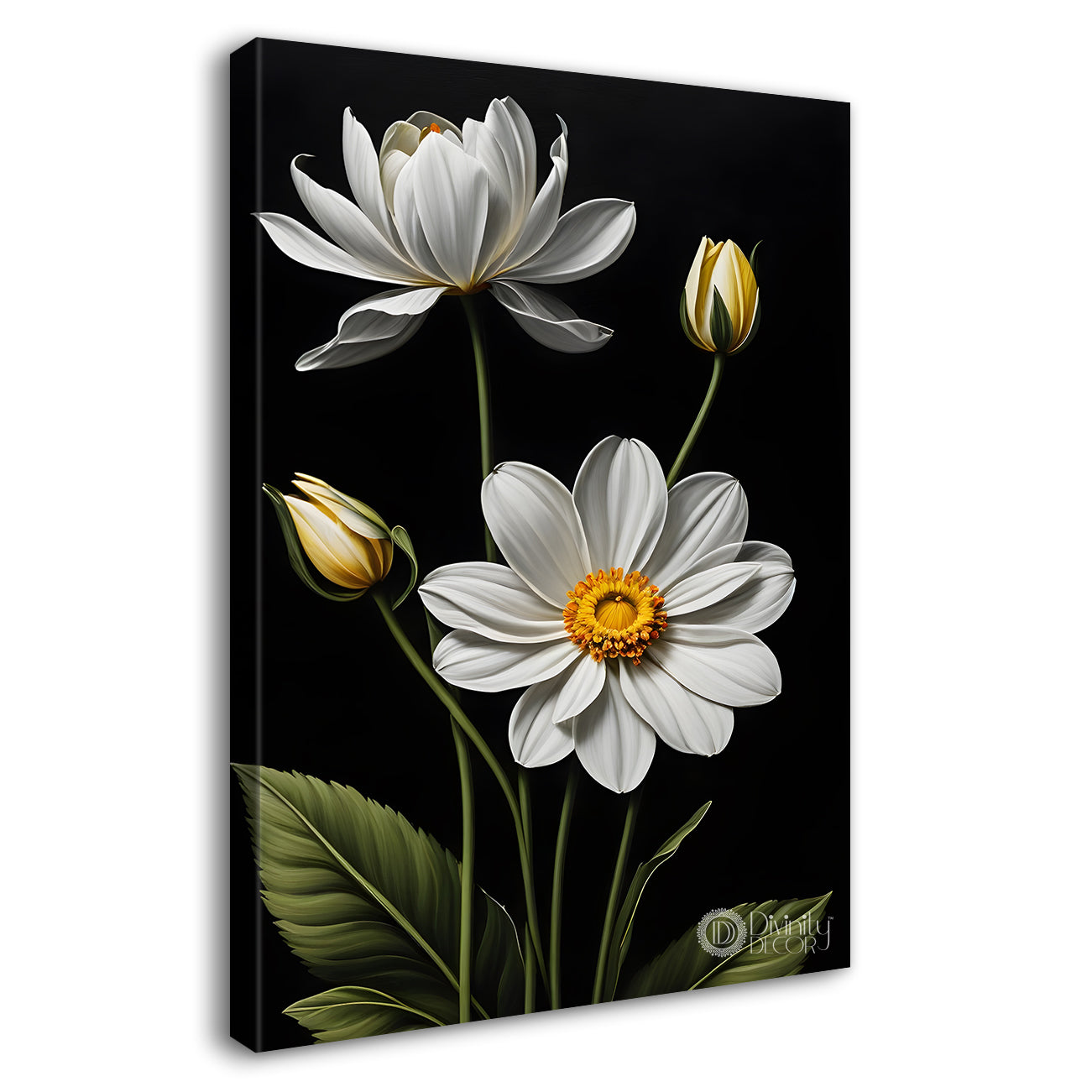 White flowers in dark textured painting- Flower-V-400