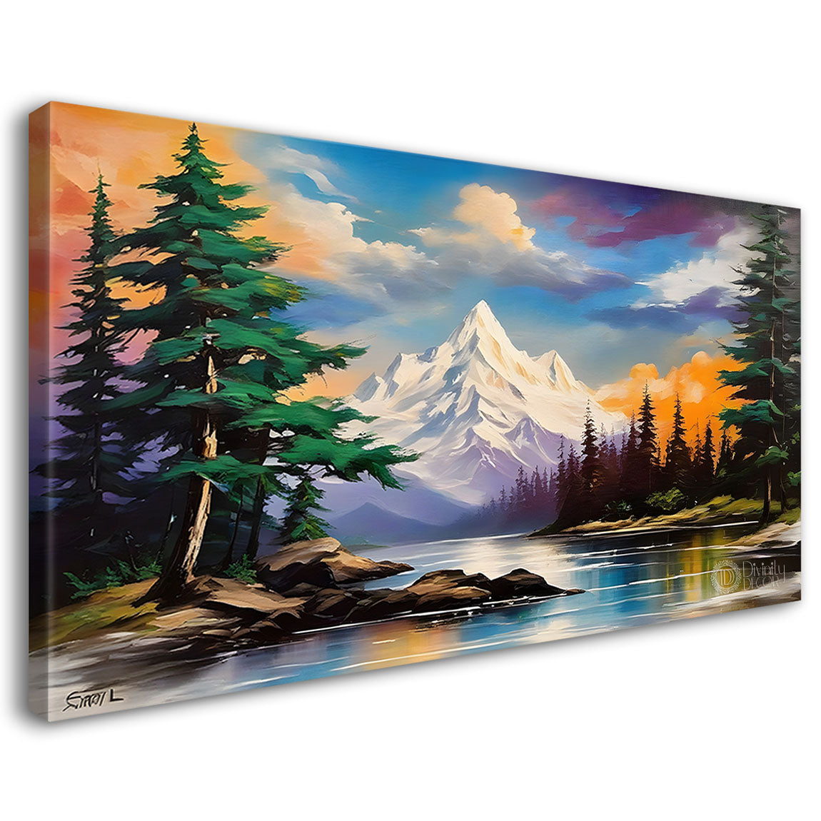 Mountains with trees painting Canvas Painting - Nature Art -400