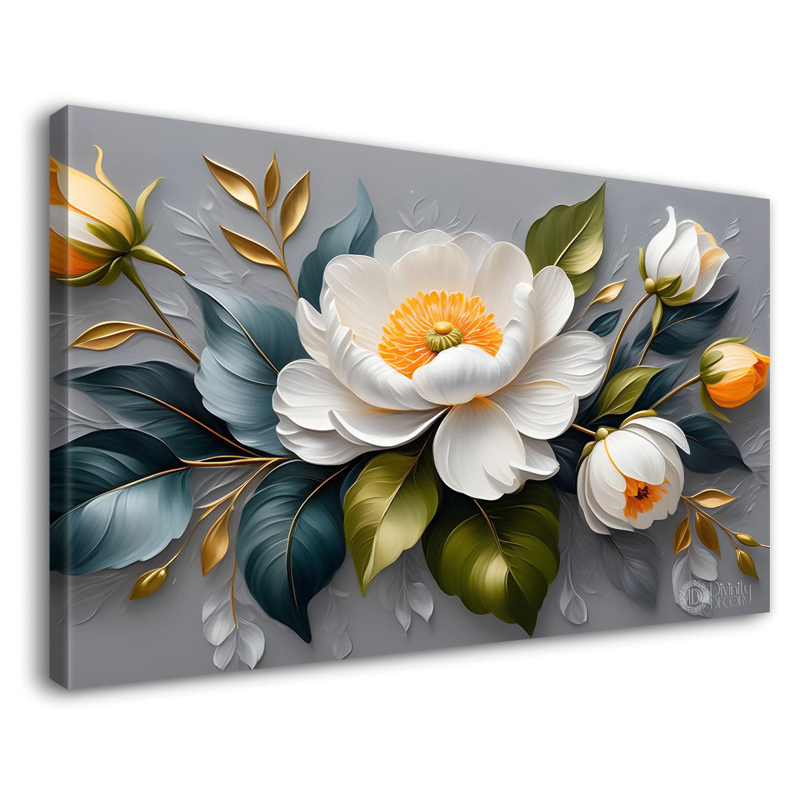 White flowers in grey background canvas painting- Flower-400