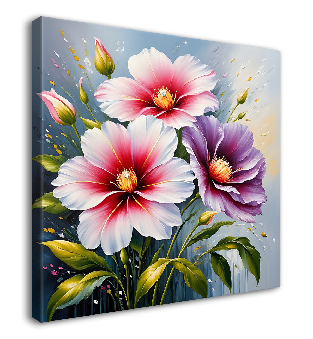 Pink and purple flowers in textured painting   Flower-S-400