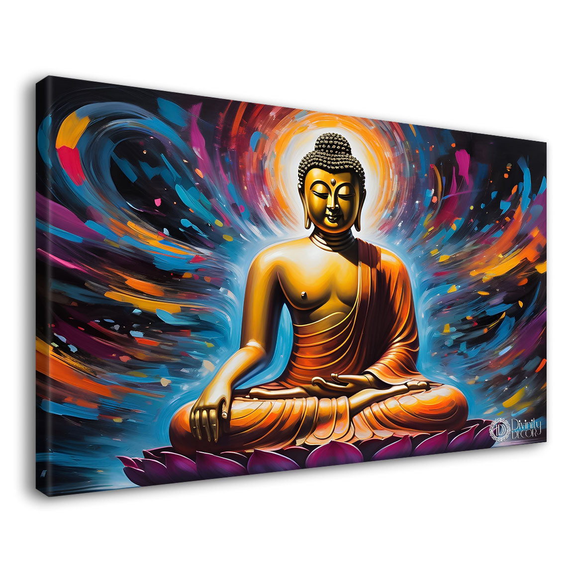 Golden buddha with colorful textured background painting Canvas Wall Painting - Buddha-401