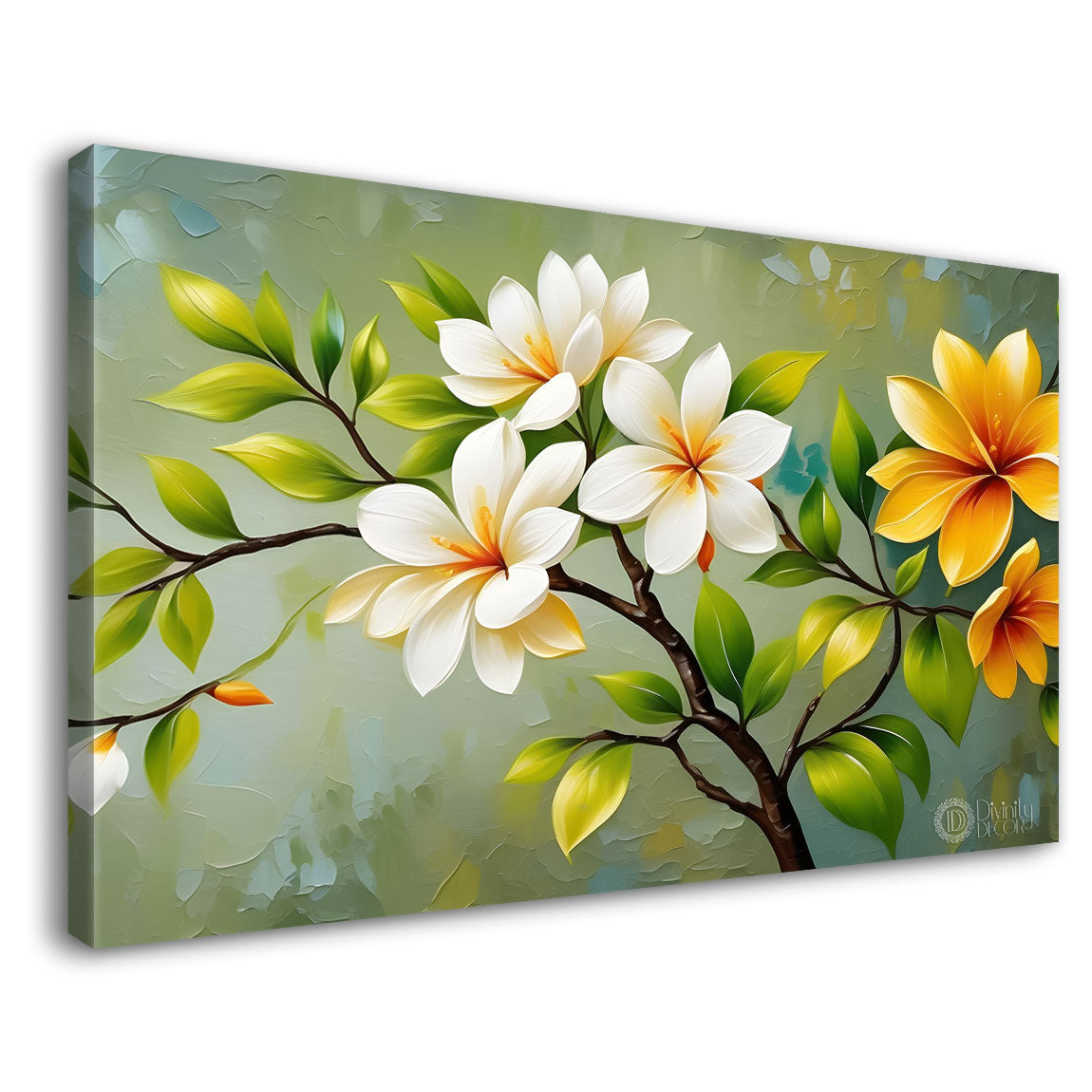 Lily flowers in green background canvas painting- Flower-401