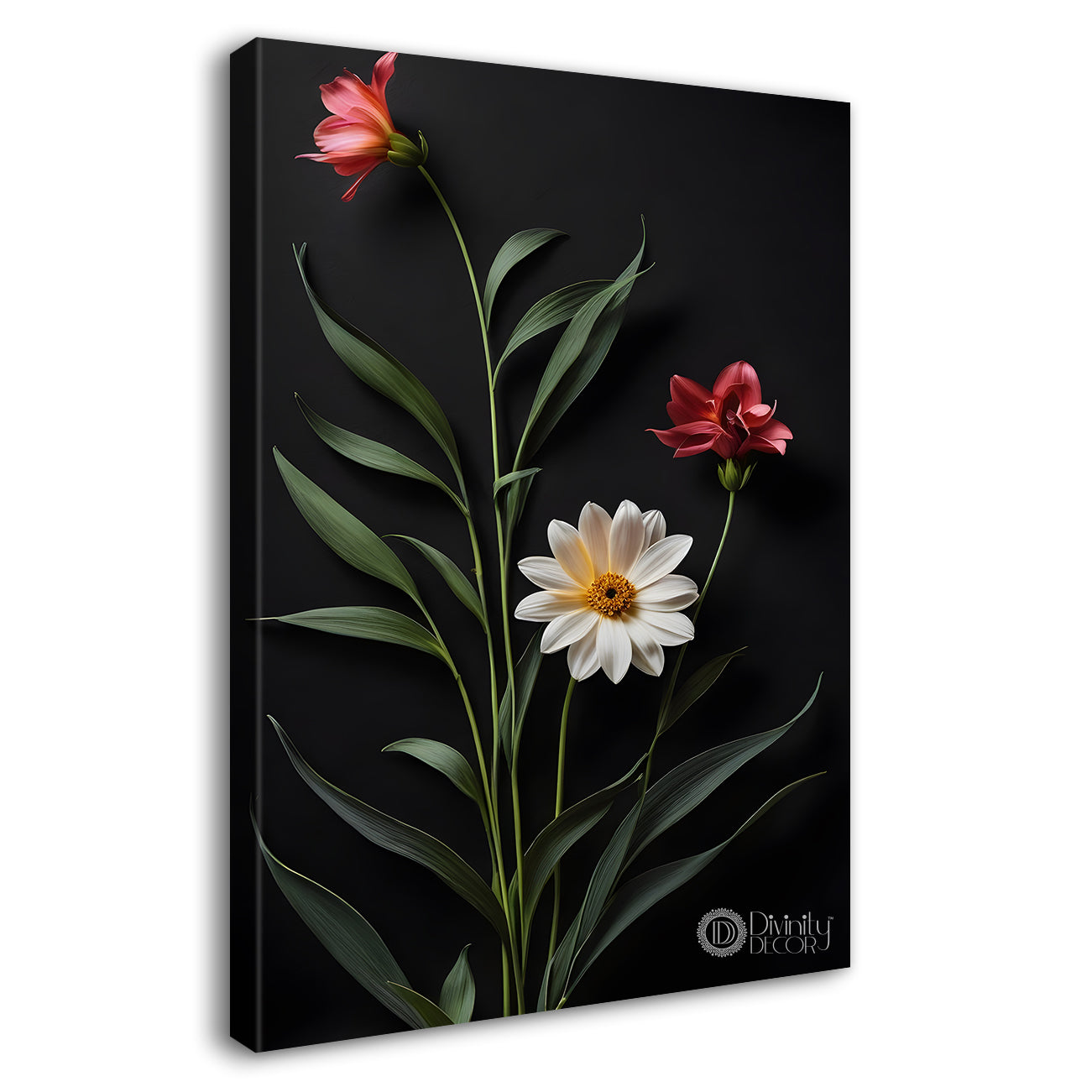 White flowers in dark textured painting- Flower-V-401