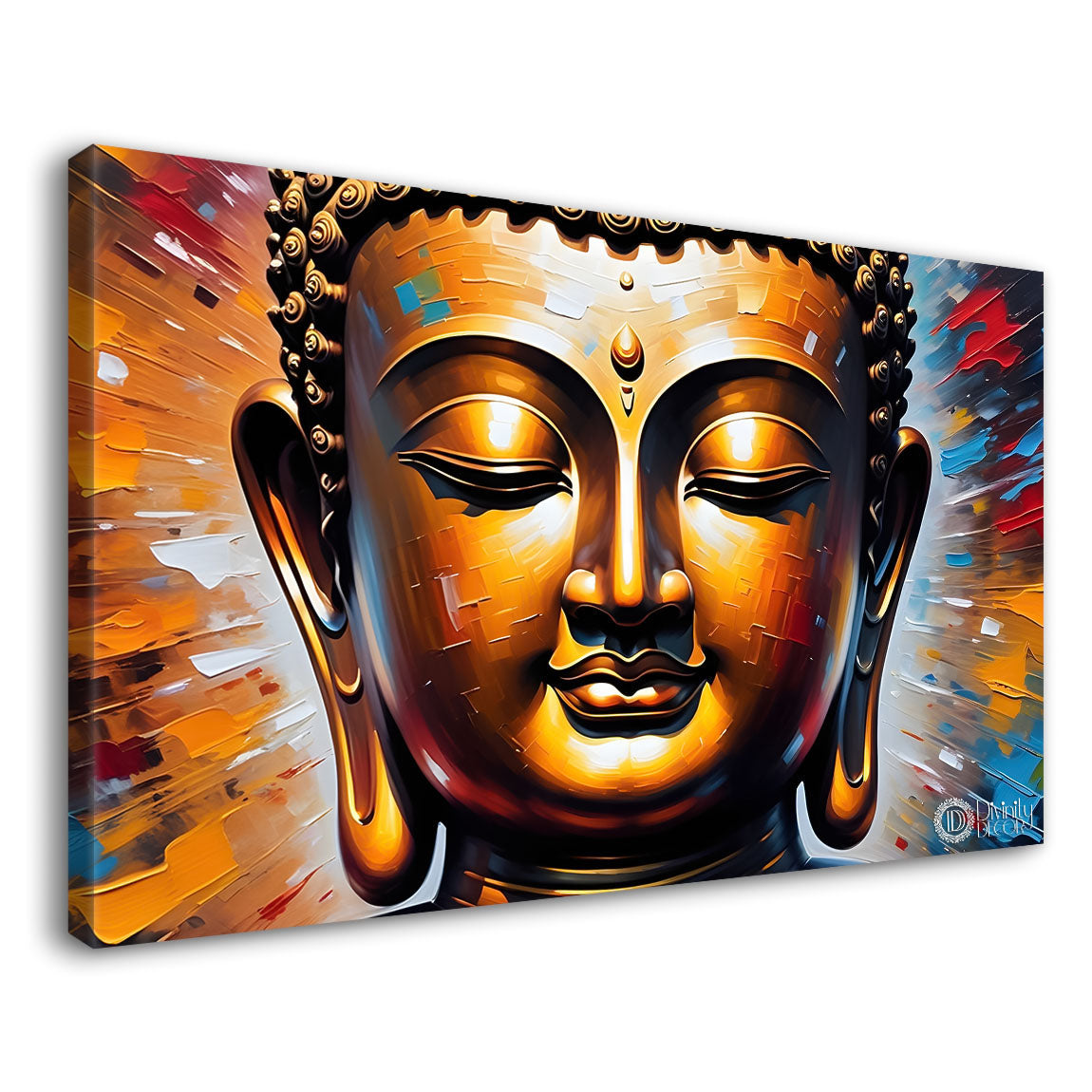 Golden buddha with colorful textured background painting Canvas Wall Painting - Buddha-402