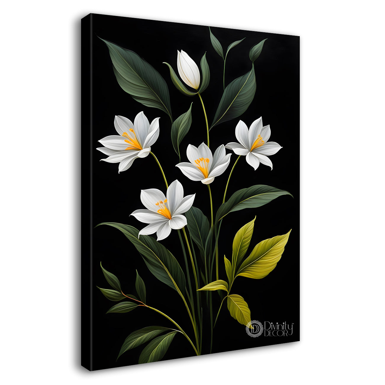 White flowers in dark textured painting- Flower-V-402