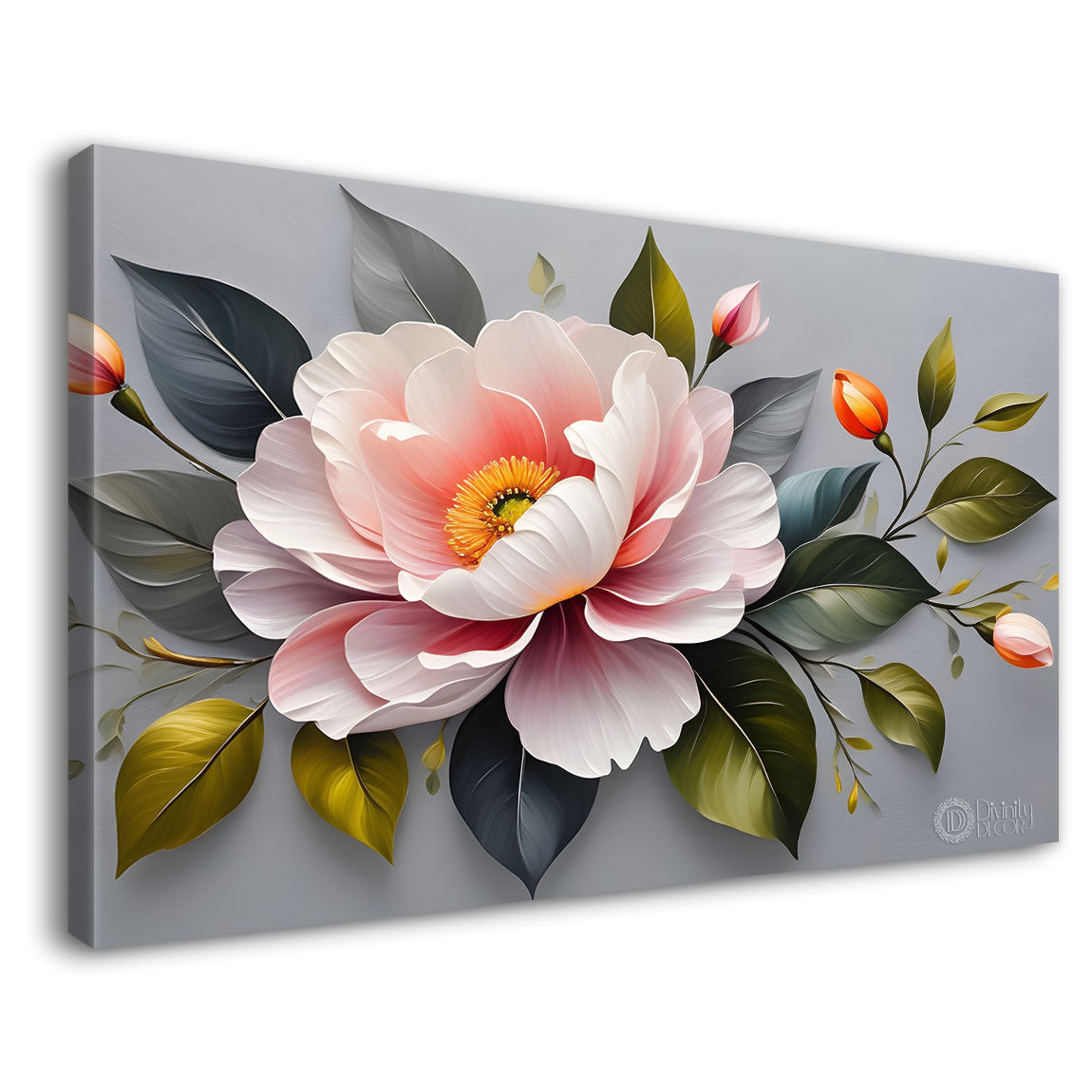 Pink flowers in grey background canvas painting- Flower-402
