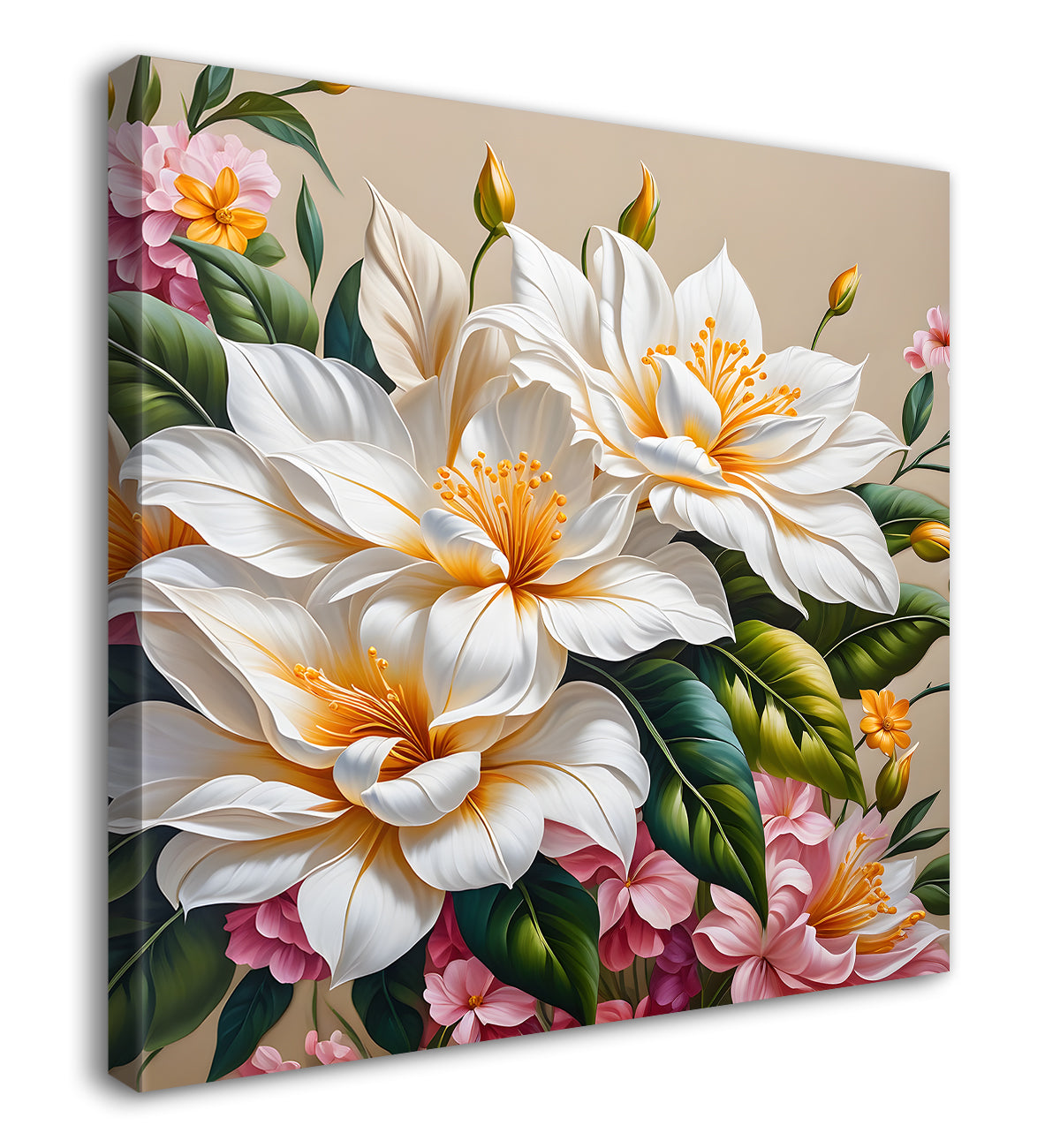 White flowers in textured oil painting - Flower-S-403