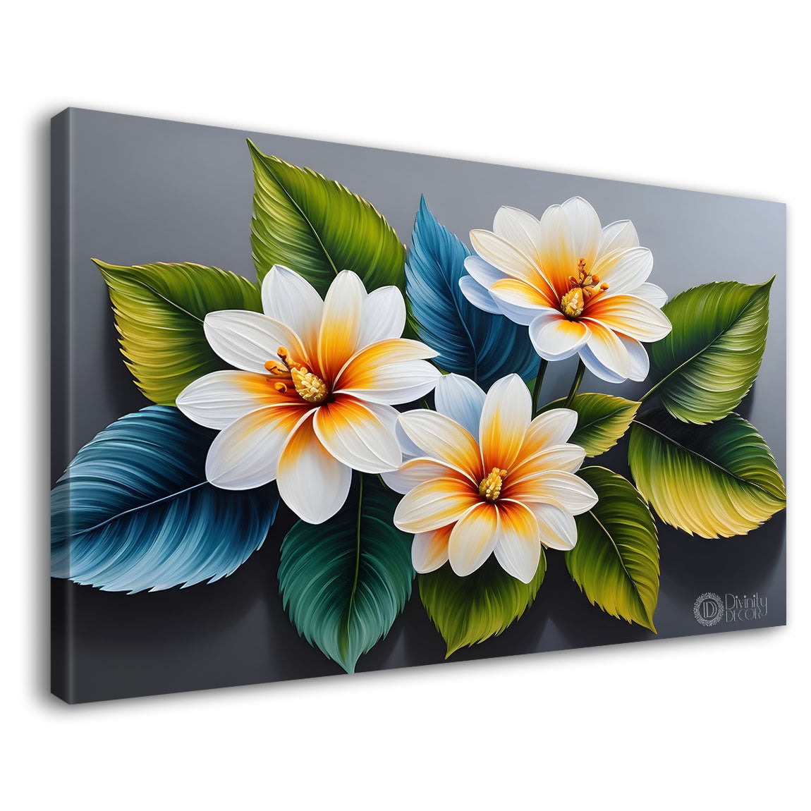 White flower in grey background canvas painting- Flower-403
