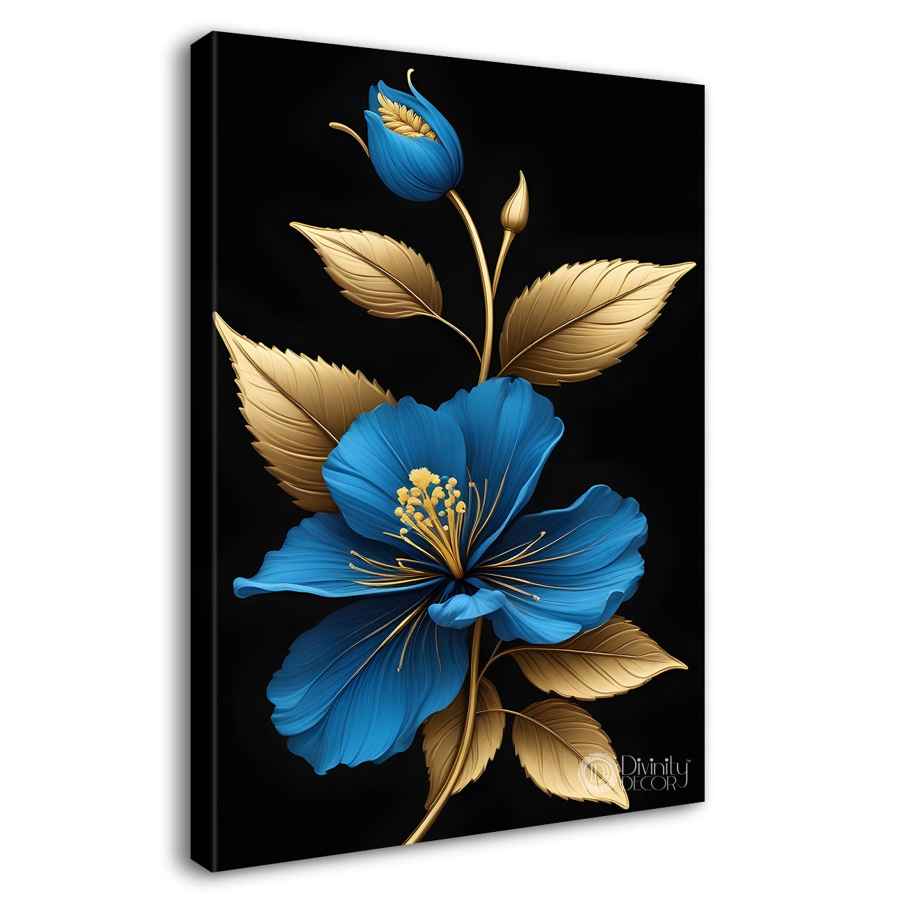 Blue hibiscus flower in dark textured painting- Flower-V-406