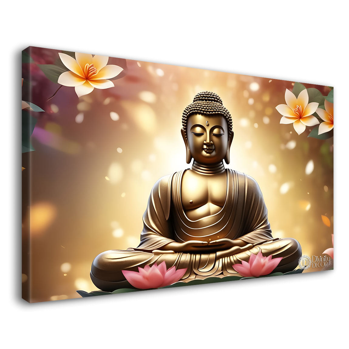Golden buddha with golden and lotus background textured painting Canvas Wall Painting - Buddha-407