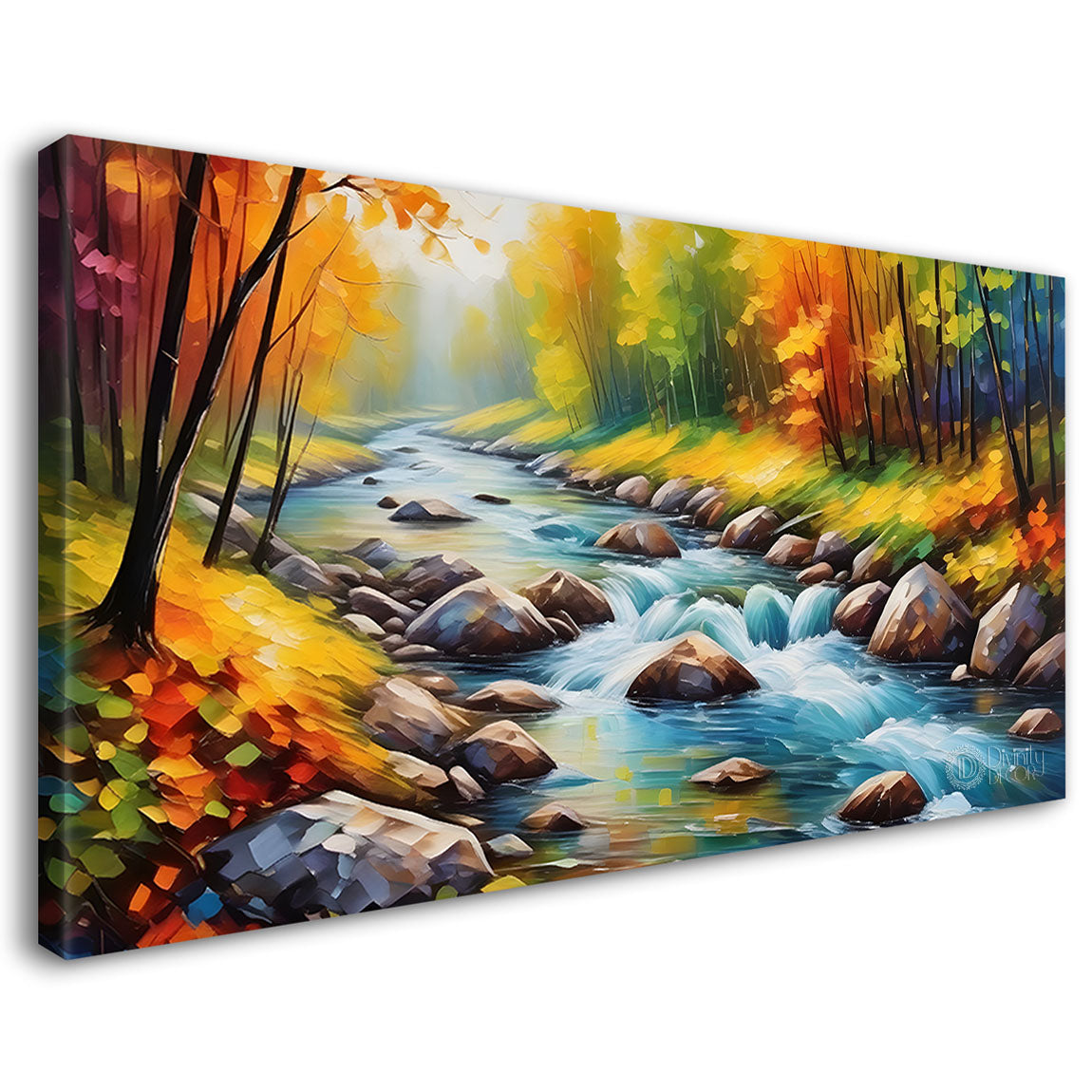 Colorful trees and lake painting Canvas Painting - Nature Art -407