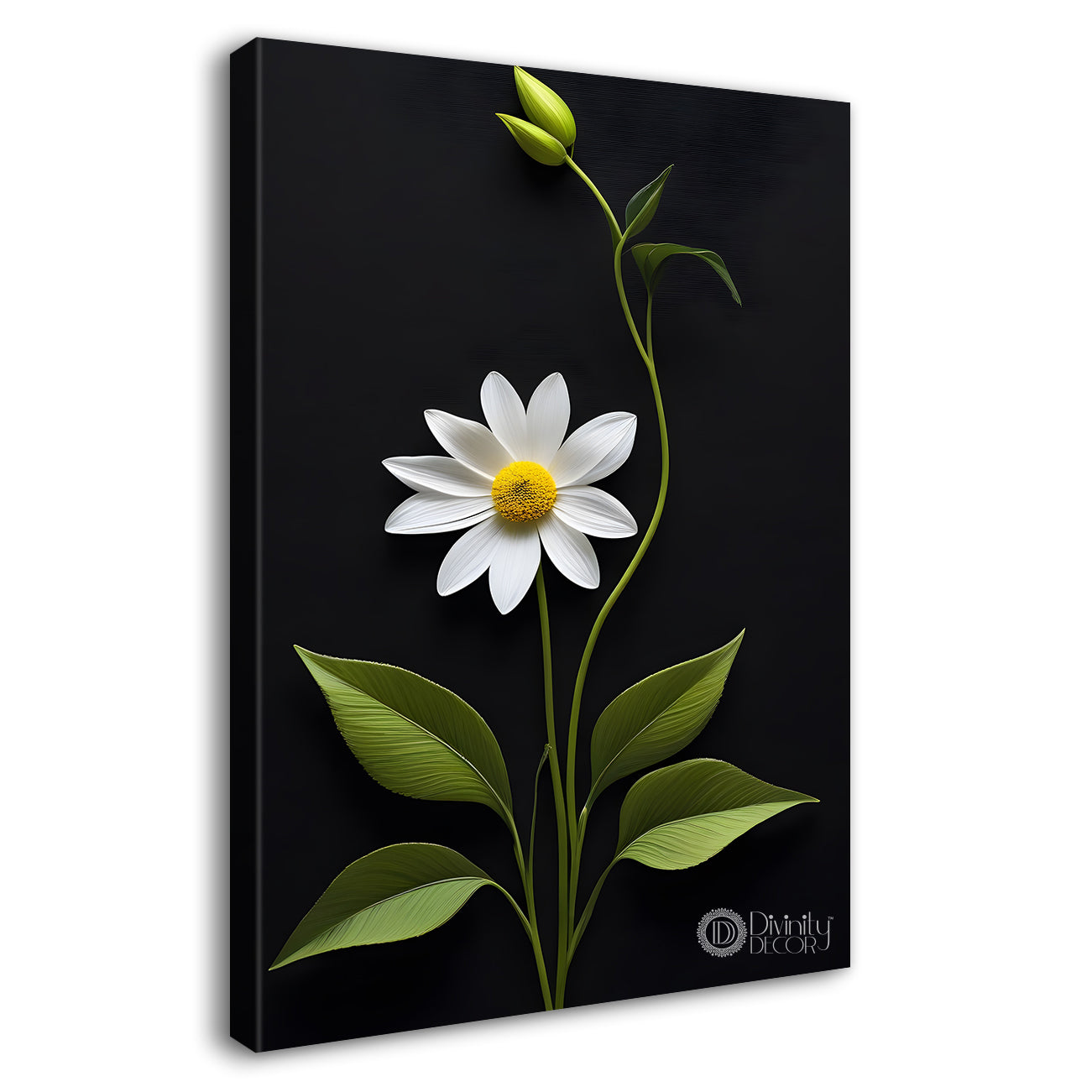 White flower in dark textured painting- Flower-V-407