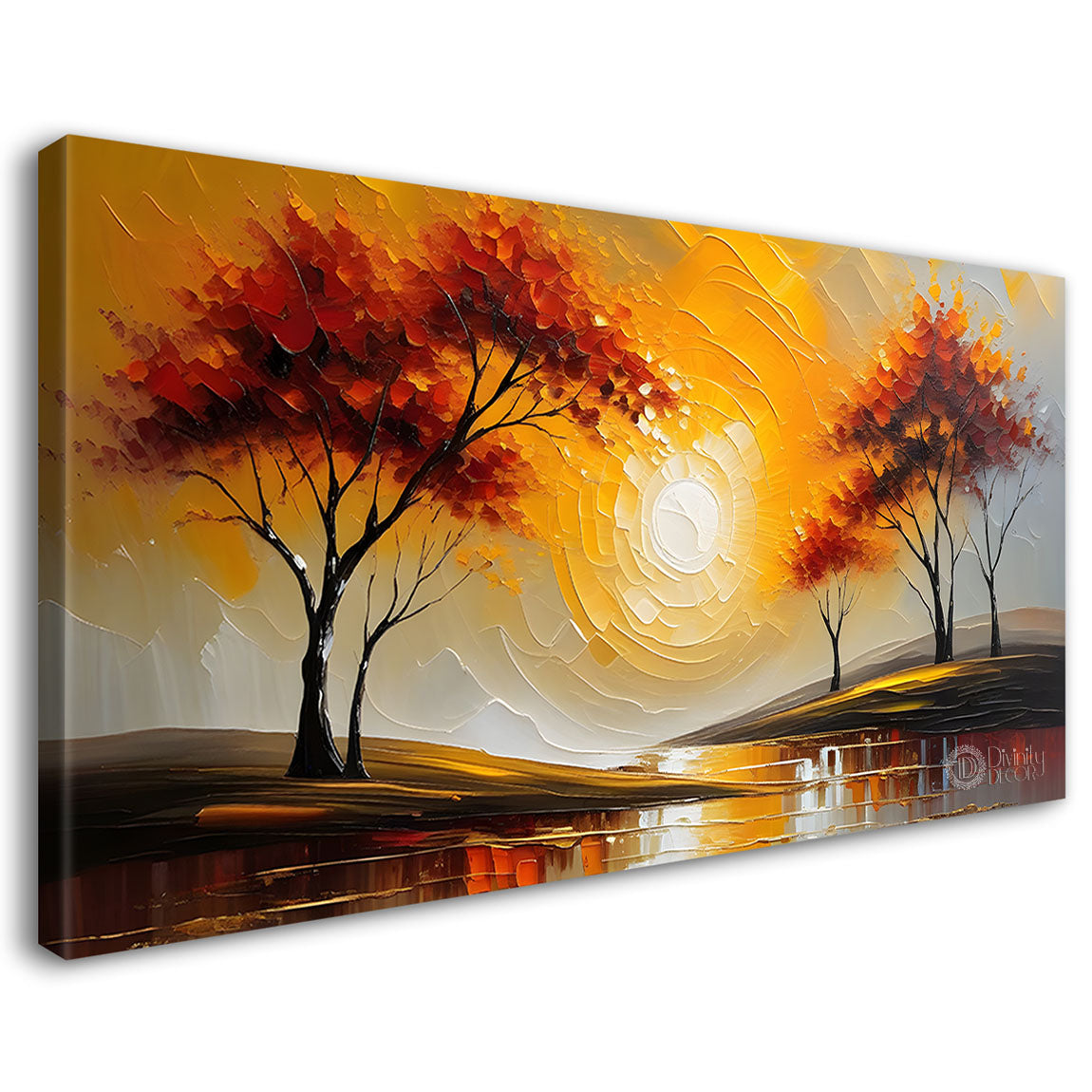Orange trees with sun painting Canvas Painting - Nature Art -408