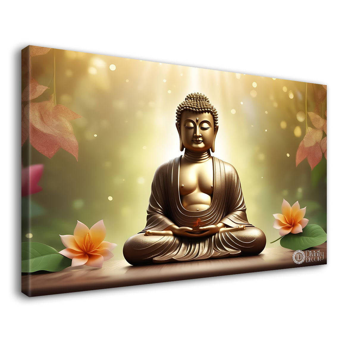 Golden buddha with golden and lotus background textured painting Canvas Wall Painting - Buddha-409