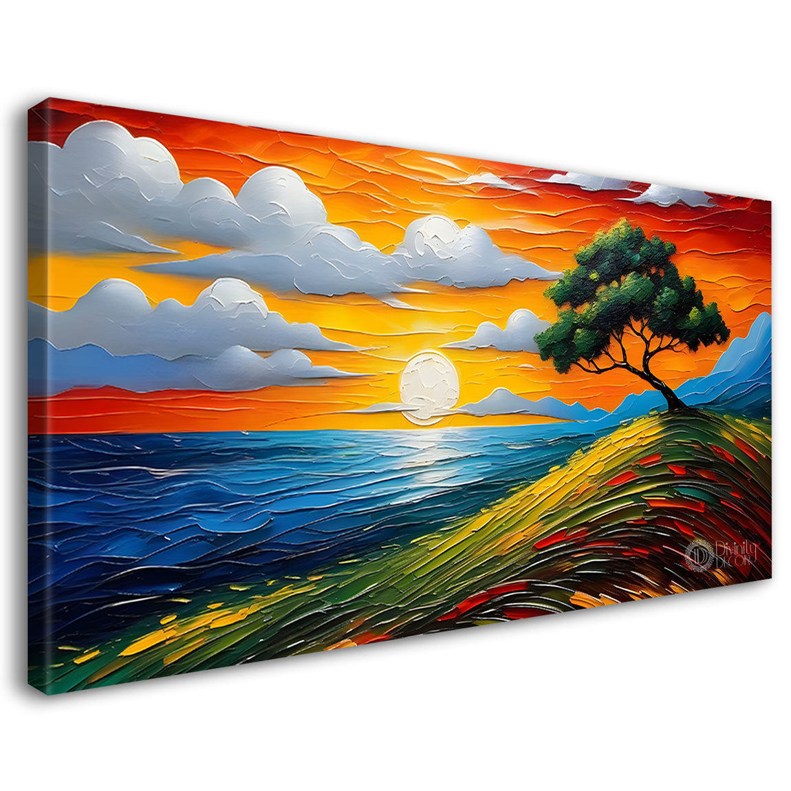Sunset with mountains and tree painting Canvas Painting - Nature Art -409