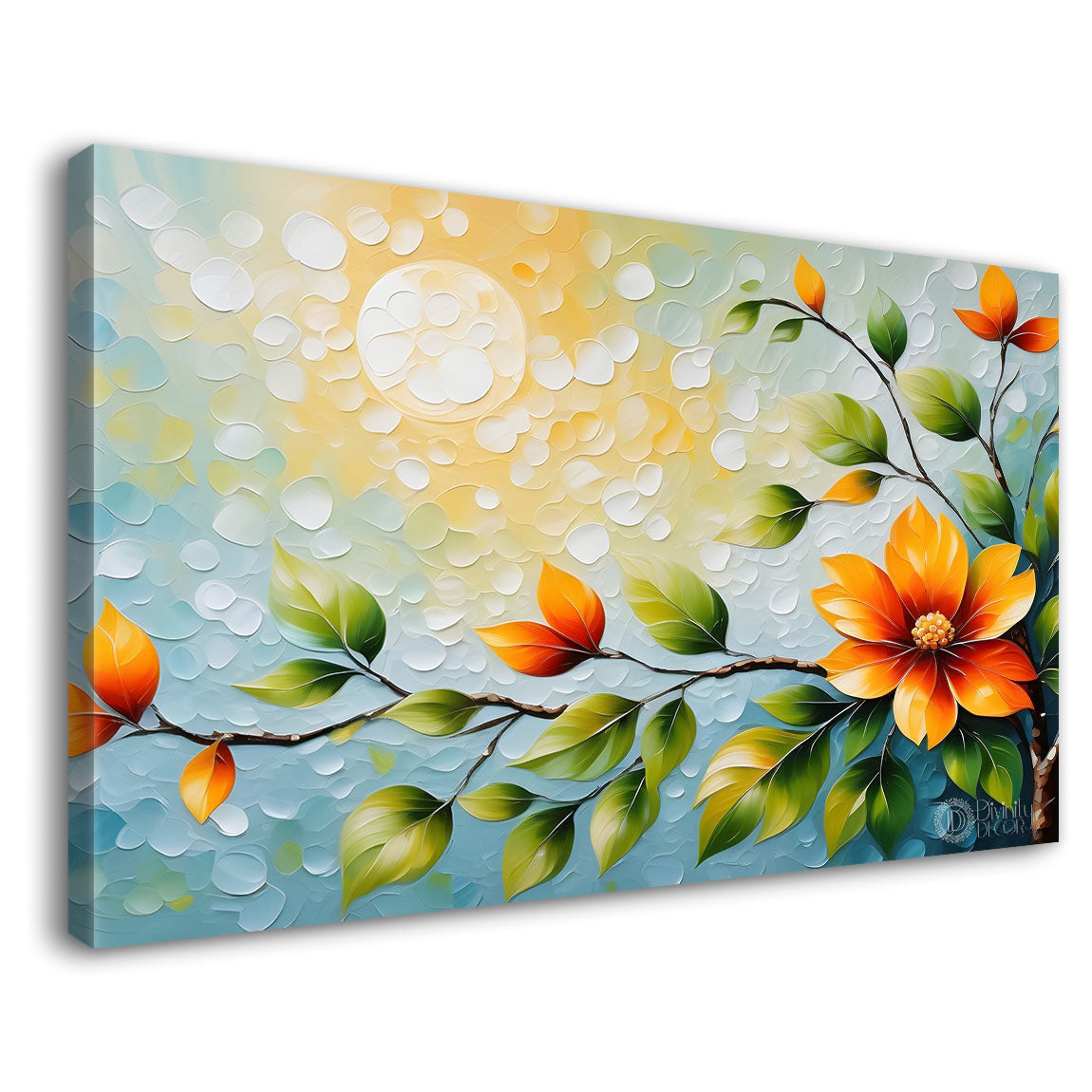 Yellow flowers in blue background canvas painting- Flower-409