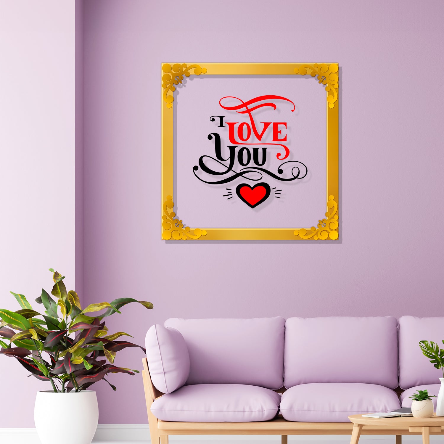 Love you Golden Plaque for Gifting, Wall Decor Clear UV print with Golden Border-40