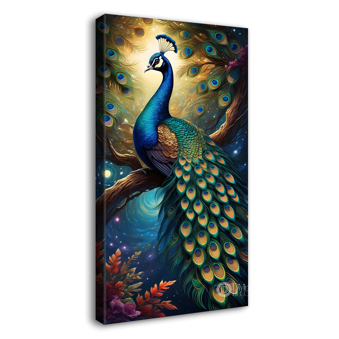 Peacock in front of moon with blue background modern art painting  - Design - Peacock-V-40