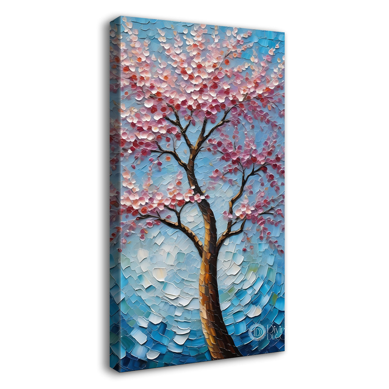 Spring tree with beautiful sky blue background textured modern art Canvas painting - Tree-V-40